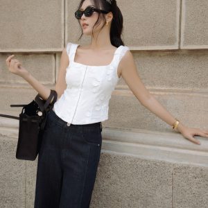 áo corset phối ren thêu hoa màu trắng luna closet